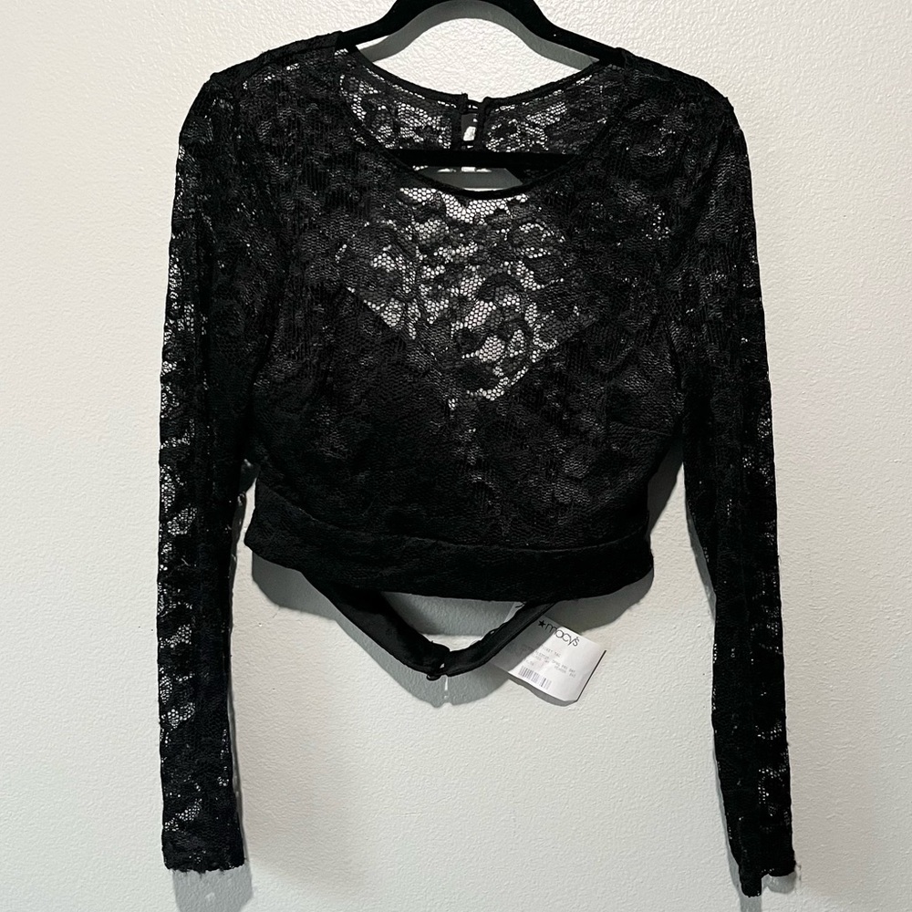 B Darlin Black Lace Long-Sleeve Cropped Top